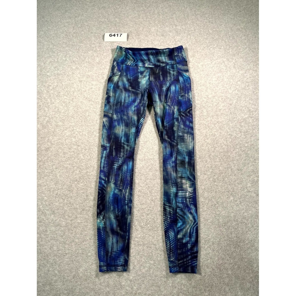 Lululemon Leggings Womens 6 Blue Geometric Nylon Stretch Athleisure Yoga Pull On